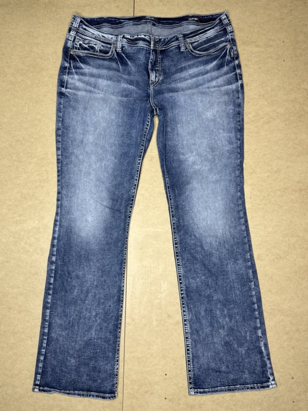 Silver AIKO Mid Boot Cut Womens Jeans Sz 20 Med Wash Fade Distress Back Pockets